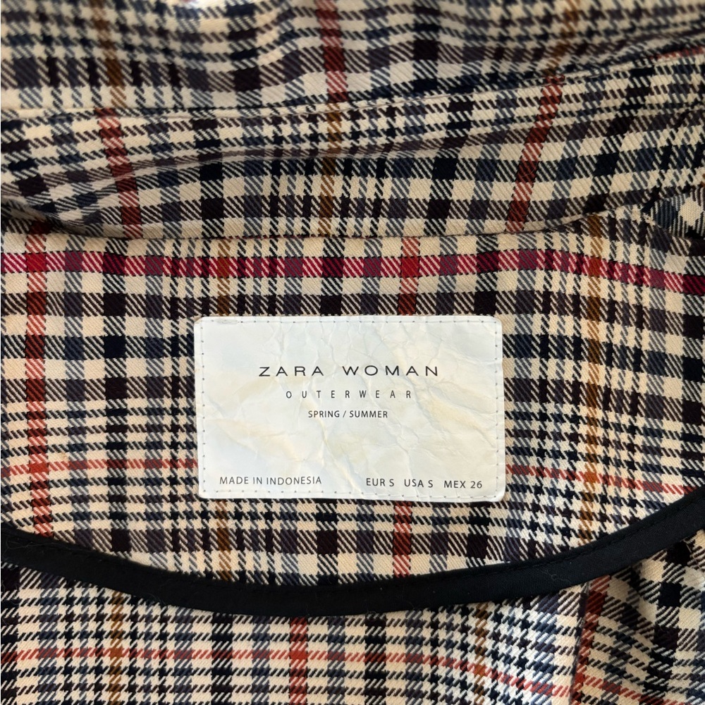 ZARA trench coat jacket plaid checkered hood S small Burberry style - Picture 8 of 11